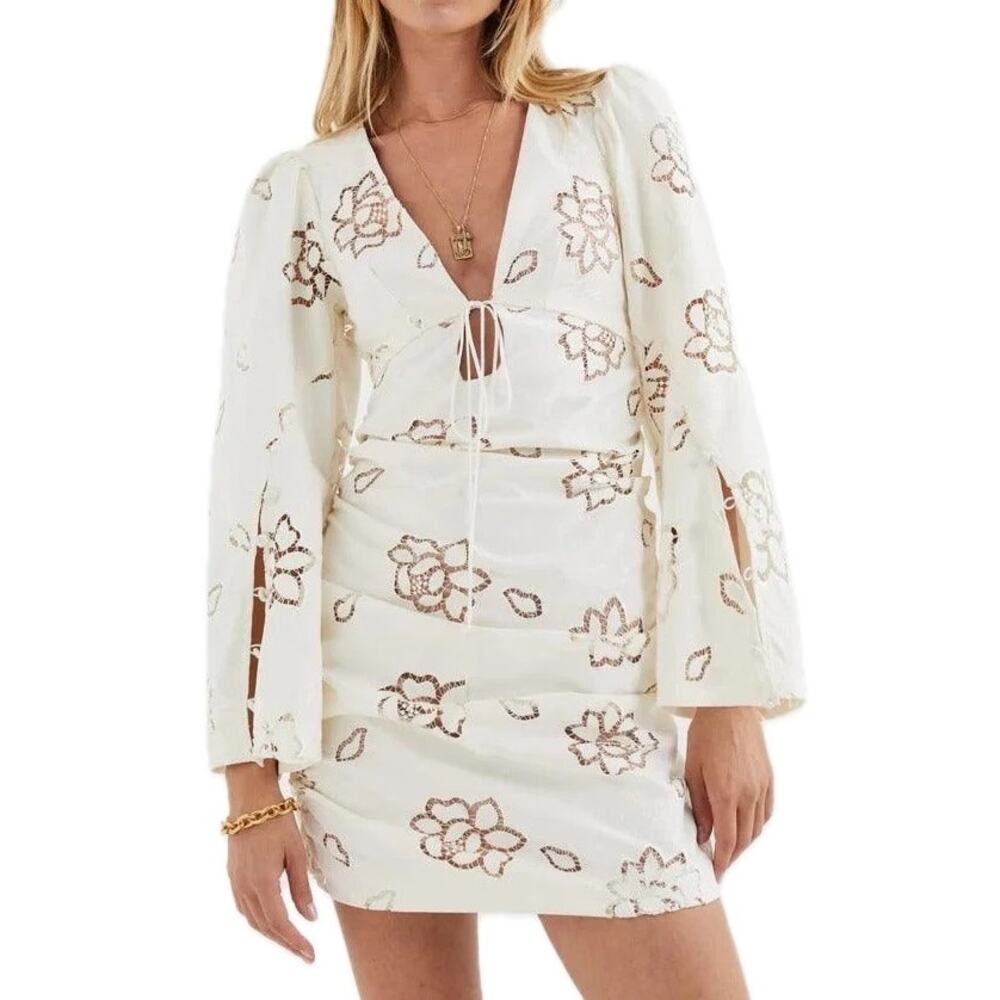 Women's For Love & Lemons Rose Embroidered Renee Bell Sleeve Mini Dress